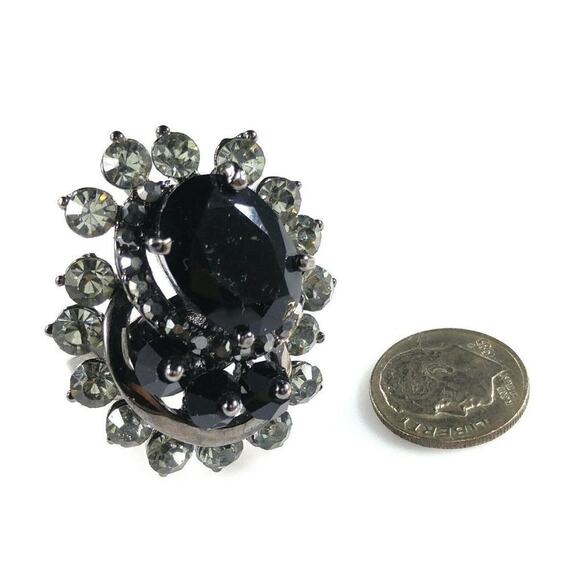 Black Rhinestone Finger Climbing Ring, Gunmetal Gray, Adjustable US Size 7 3/4 - Picture 6 of 11